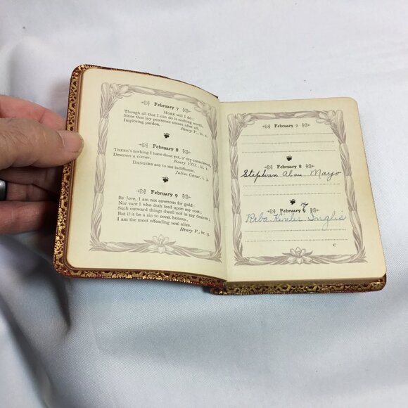 Antique 1908 Shakespeare Birthday Book Burgundy Leather Cover London Printed - Picture 8 of 9